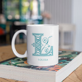 Letter L Blauwgroen Monogram Modern Name Coffee Mo Koffiemok