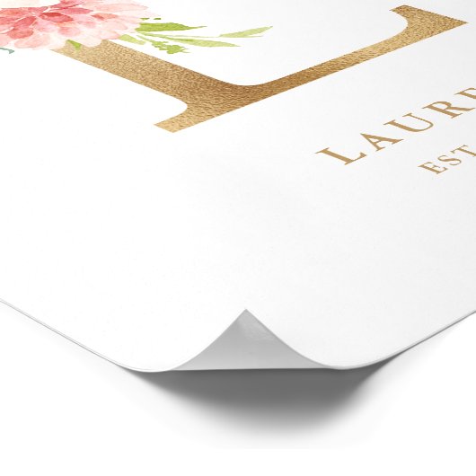 Letter L Blush Floral Monogram Gold Foil Nursery Poster (Hoek)