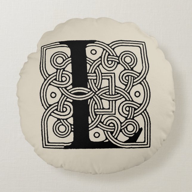 Letter L  Celtic Knot Monogram Rond Kussen (Voorkant)