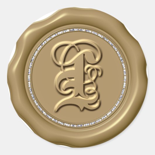 *~* Letter L Diamond Circle GOUDEN Wax Seal Sticke Ronde Sticker (Voorkant)