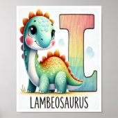 Letter L, Dinosaur Alphabet Waterverf Poster (Voorkant)