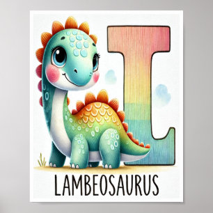 Letter L, Dinosaur Alphabet Waterverf Poster