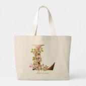 Letter L Elegante Bloem Goud Monogram Grote Tote Bag (Achterkant)