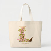 Letter L Elegante Bloem Goud Monogram Grote Tote Bag (Voorkant)