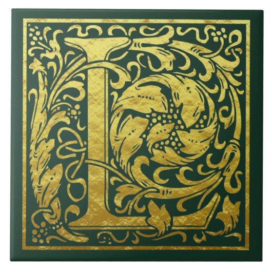 Letter L First Letter Faux Gold op Celtic Green Tegeltje (Voorkant)