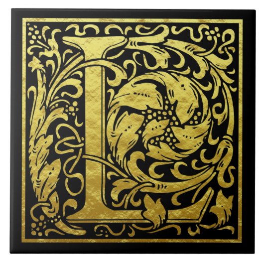 Letter L First Letter Faux Gold Tegeltje (Voorkant)