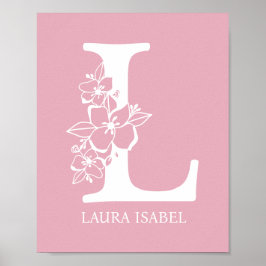 Letter L Floral Monogram Name Nursery Modern Poster