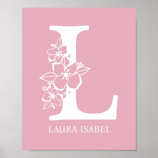 Letter L Floral Monogram Name Nursery Modern Poster (Voorkant)