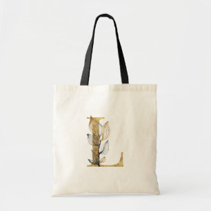 *~* Letter L Gold Monogram Initiaal zwarte bladere Tote Bag