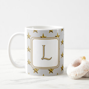 Letter L Gold Silver Stars Accent Monogram Initiaa Koffiemok