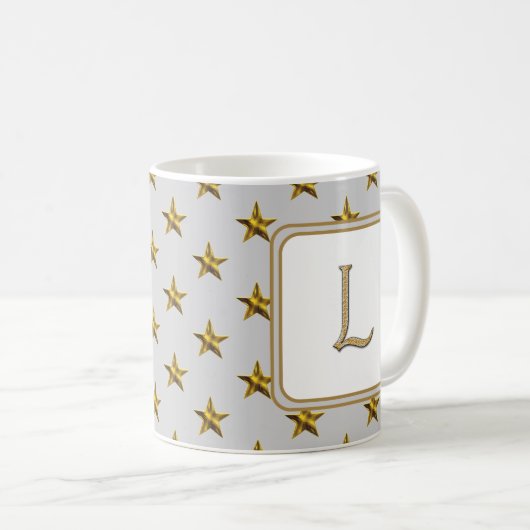Letter L Gold Silver Stars Accent Monogram Initiaa Koffiemok (Voorkant rechts)