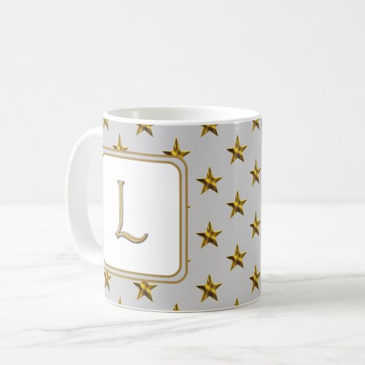 Letter L Gold Silver Stars Accent Monogram Initiaa Koffiemok (Voorkant links)