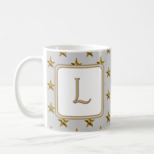 Letter L Gold Silver Stars Accent Monogram Initiaa Koffiemok (Links)