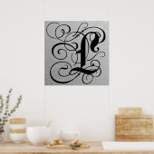 Letter L, Gothic Monogram Black Poster (Keuken)