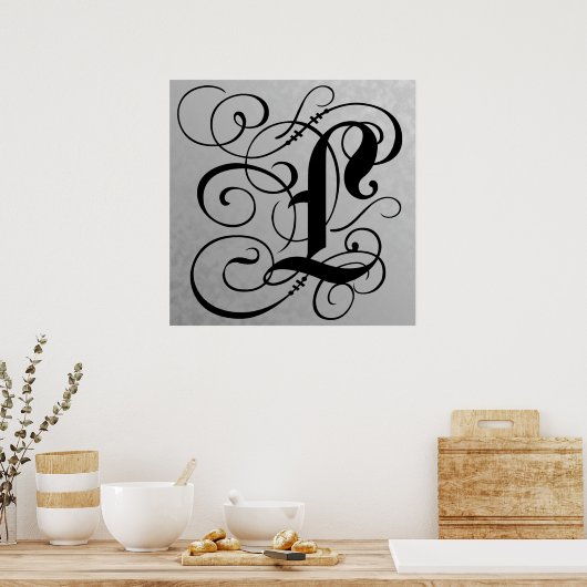Letter L, Gothic Monogram Black Poster (Keuken)