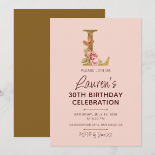 Letter L Gouden Monogram Roze Rozen Kaart