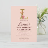 Letter L Gouden Monogram Roze Rozen Kaart (Staand voorkant)
