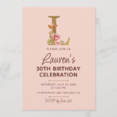 Letter L Gouden Monogram Roze Rozen Kaart (Voorkant)