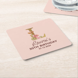 Letter L Gouden Monogram Roze Rozen Kartonnen Onderzetters
