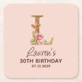 Letter L Gouden Monogram Roze Rozen Kartonnen Onderzetters (Voorkant)