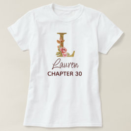 Letter L Gouden Monogram Roze Rozen Verjaardag T-shirt