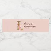 Letter L Gouden Monogram Roze Rozen Waterfles Etiket (Enkel label)