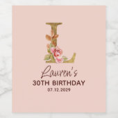 Letter L Gouden Monogram Roze Rozen Wijn Etiket (Enkel label)