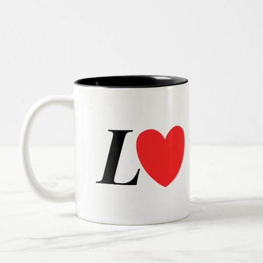 Letter L Heart - Valentine Initial Love Design Tweekleurige Koffiemok (Links)