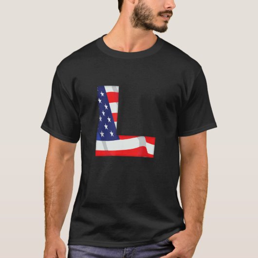 Letter L Hoofdalfabet Amerikaanse vlag monogr T-shirt (Voorkant)