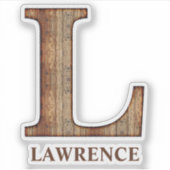 Letter L-houtextuur met aangepaste naam Sticker (Voorkant)