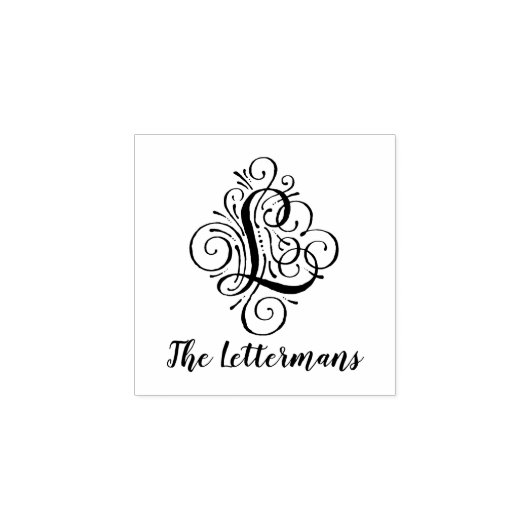 Letter L Initiaal Elegant Flourish Monogram Name Rubberstempel (Afrduk)
