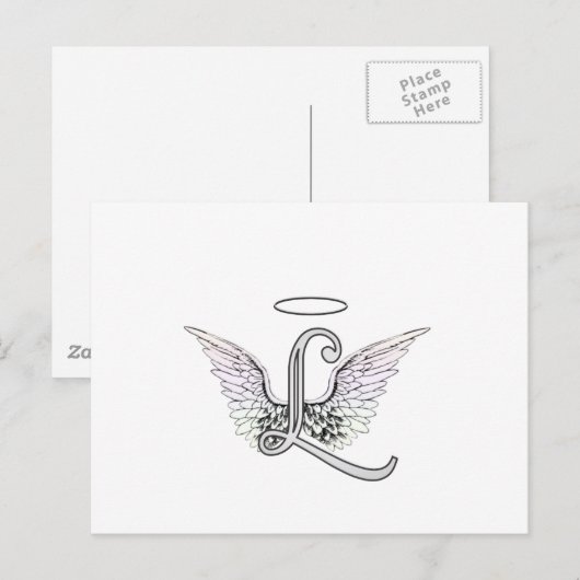 Letter L Initiaal Monogram met Angel Wings & Halo Briefkaart (Voorkant / Achterkant)