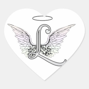 Letter L Initiaal Monogram met Angel Wings & Halo Hart Sticker