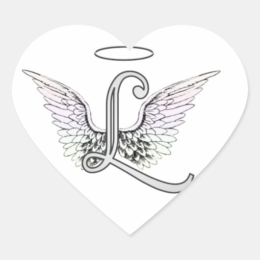 Letter L Initiaal Monogram met Angel Wings & Halo Hart Sticker (Voorkant)