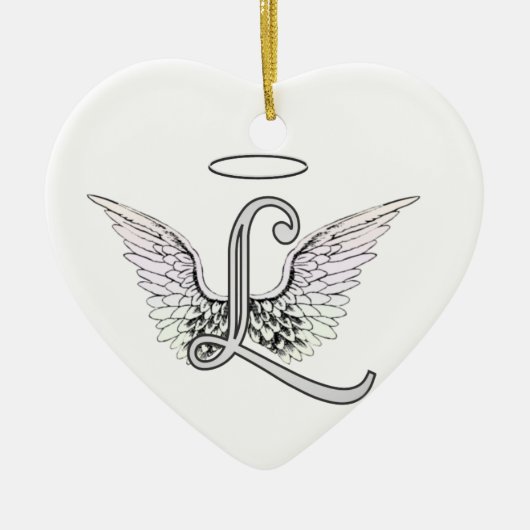Letter L Initiaal Monogram met Angel Wings & Halo Keramisch Ornament (Voorkant)