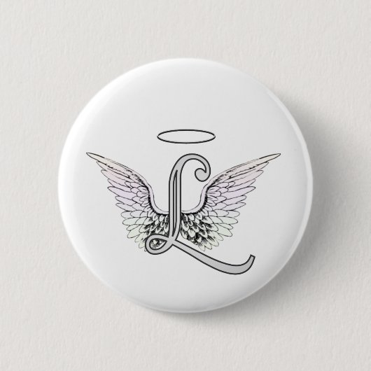 Letter L Initiaal Monogram met Angel Wings & Halo Ronde Button 5,7 Cm (Voorkant)
