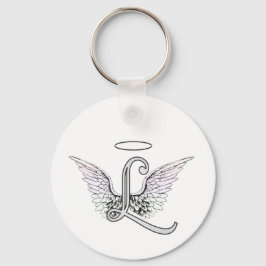 Letter L Initiaal Monogram met Angel Wings & Halo Sleutelhanger