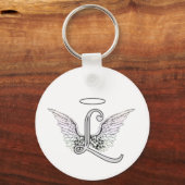 Letter L Initiaal Monogram met Angel Wings & Halo Sleutelhanger (Voorkant)