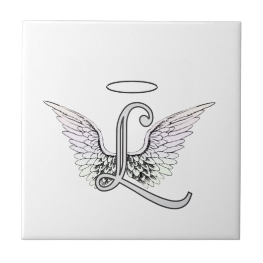 Letter L Initiaal Monogram met Angel Wings & Halo Tegeltje (Voorkant)