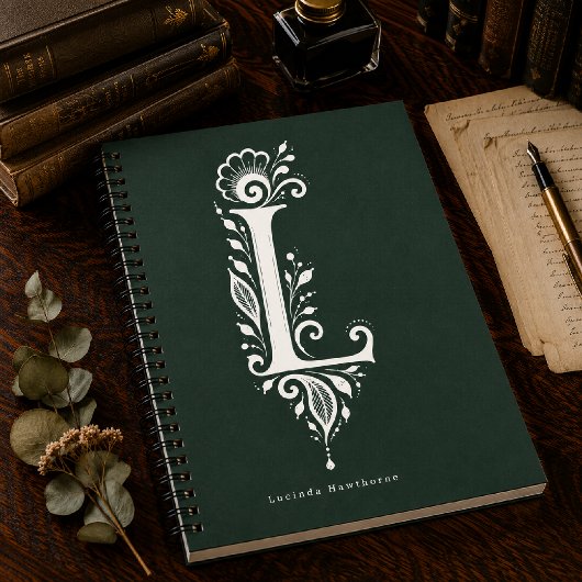 Letter L Linocut Botanisch Monogram Notitieboek
