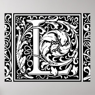 Letter L Medieval Monogram  Initiaal Poster