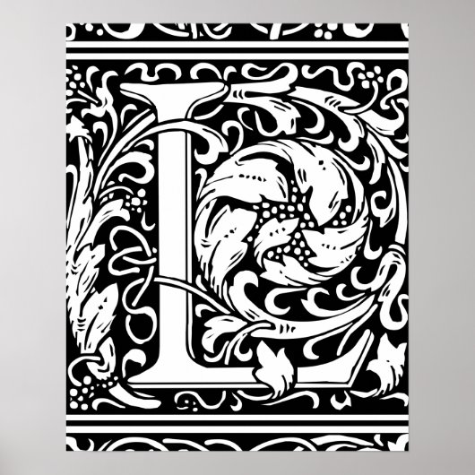 Letter L Medieval Monogram Initiaal Poster (Voorkant)