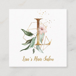 Letter L met Gold Geometric Design en Flowers Vierkante Visitekaartje