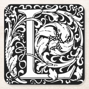 Letter L Middeleeuwse Monogram Art Nouveau Kartonnen Onderzetters