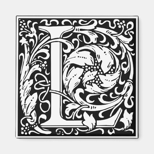 Letter L Middeleeuwse Monogram Art Nouveau Magneet (Voorkant)