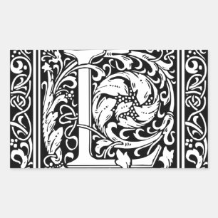 Letter L Middeleeuwse Monogram Art Nouveau Rechthoekige Sticker
