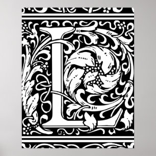 Letter L Middeleeuwse Monogram Vintage Initiaal Poster
