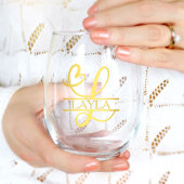 Letter L Monogram Bruidsmeisje Gift, Modern Elegan Wijnglas Zonder Voet
