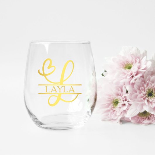 Letter L Monogram Bruidsmeisje Gift, Modern Elegan Wijnglas Zonder Voet
