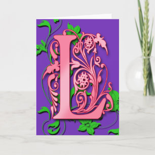 Letter L Monogram Initial on Pink Purple Cards Notitiekaartje